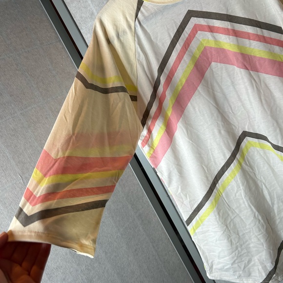 LuLaRoe Women's Top with Pink, Yellow, and Gray Stripes - Picture 3 of 5